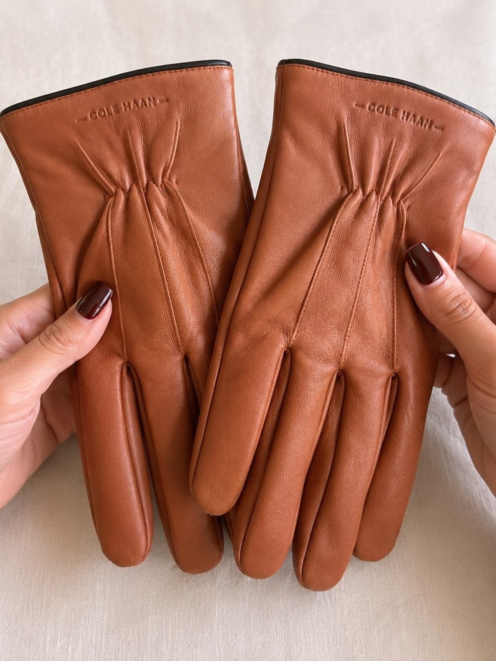 Cole Haan Women's Leather Gloves in Warm Tan